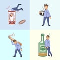 Addictions and bad habbits. Set of example characters. Vector illustration. Isolated. Royalty Free Stock Photo