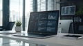 Adding a laptop computer with a software platform to a desk. Efficiently minimalism design of modern office space