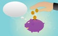 Adding money coin to the pink piggy bank, financial concept. Royalty Free Stock Photo