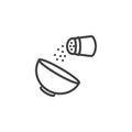 Adding salt to bowl line icon
