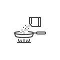 Adding spices into frying pan line icon