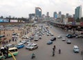 Addis Ababa, Ethiopia - 11 April 2019 : Busy street in the Ethiopian capital city of Addis Ababa
