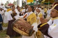 Ethiopian priests celebrate Timkat religious Orthodox festival playing music and dancing at the street in Addis Ababa, Ethiopia.