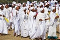 Young Ethiopian ladies celebrating Timkat religious Orthodox festival at the street in Addis Ababa, Ethiopia.