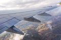 Addis Ababa, Ethiopia - May 07, 2019:  View from passenger window of Ethiopian airlines Boeing 737 commercial airplane, clouds and Royalty Free Stock Photo