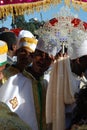 Addis Ababa, Ethiopia: Priests carrying a cross during Epiphany Timkat celebration