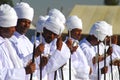 Addis Ababa, Ethiopia: Priests pray at Timkat, Epiphany celebrations.