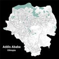 Addis Ababa map, capital city of Ethiopia. Municipal administrative area map with rivers and roads, parks and railways Royalty Free Stock Photo