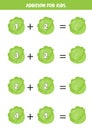 Addition with cartoon cabbage. Math game for kids