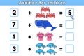 Addition for children math game sea animals Royalty Free Stock Photo