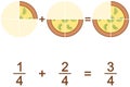 Addition of fractions - a quarter plus two quarters