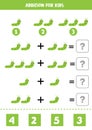 Addition worksheet with cartoon caterpillar. Math game.