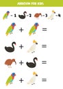 Addition for kids with different cute Australian birds.