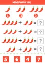 Addition for kids with red chili peppers. Math equations