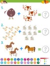 Addition maths activity with animals Royalty Free Stock Photo