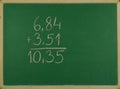 Addition of numbers with decimal notation. Royalty Free Stock Photo