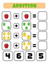 Addition of peppers. A task for children. Educational development sheet. Color activity page. A game for children Royalty Free Stock Photo