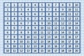 Addition tables. School vector illustration with blue cubes on grid paper background. Poster for kids education. Maths child