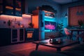 Additional lighting in the kitchen with flexible LED neon Royalty Free Stock Photo