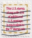 Additional stamp USA 25 cents. Circa 1991. October 2025 Royalty Free Stock Photo