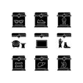 Additive manufacturing black glyph icons set on white space