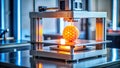 Additive manufacturing process creating a unique spherical object with intricate lattice structure. Generative AI Royalty Free Stock Photo