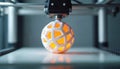 Additive manufacturing process. 3D printer creates a complex geometric object layer by layer. The illuminated interior glows Royalty Free Stock Photo