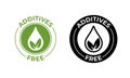 Additives free no added vector leaf and drop icon. Additives free, natural food package symbol