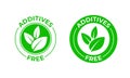 Additives free vector green organic leaf icon. Additives free no added, natural organic food package