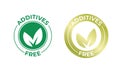 Additives free vector leaf golden icon. Additives free no added stamp, natural organic food package seal