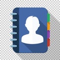 Address book icon in flat style with long shadow on transparent Royalty Free Stock Photo