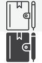 Address book pen line and solid different style vector icon set Royalty Free Stock Photo