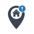 Address icon with exclamation mark. Address icon and alert, error, alarm, danger symbol