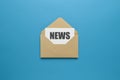 Address mailing of news by e-mail. Advertising message on blue background