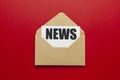 Address mailing of news by e-mail. Advertising message on red background