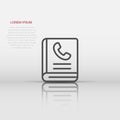 Address phone book icon in flat style. Telephone notebook vector illustration on white isolated background. Hotline contact Royalty Free Stock Photo