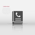 Address phone book icon in flat style. Telephone notebook vector illustration on white isolated background. Hotline contact Royalty Free Stock Photo