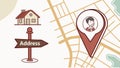 Address sign with location pin, directions and navigation vector design Generative AI