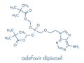 Adefovir dipivoxil hepatitis B and herpes simplex virus HSV drug molecule. Skeletal formula.