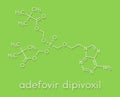 Adefovir dipivoxil hepatitis B and herpes simplex virus HSV drug molecule. Skeletal formula.