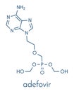 Adefovir hepatitis B and herpes simplex virus HSV drug molecule. Skeletal formula.