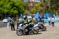 Police officers in front of the pro-Uyghur demonstration at Victoria Square, Adelaide, Australia