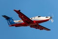 Royal Flying Doctors Service of Australia Pilatus PC-12 single engine air ambulance aircraft taking off from Adelaide Airport