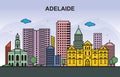 Adelaide City Tour Cityscape Skyline Colorful Illustration