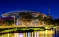 Adelaide Oval and River Torrens Foot Bridge at night. Long exposure effect. Royalty Free Stock Photo