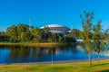 Adelaide oval viewed behind torrens river in Australia Royalty Free Stock Photo