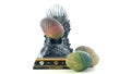 Games of Thrones HBO authorized replica of the Iron Throne with dragon eggs.