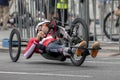 A Para Cyclist races a handcycle along Pulteney Street in Adelaide.