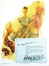 Vintage UK Vogue fashion magazine Harrods advertisement, from issue dated July 1946.