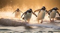 Adelie penguins jump into the ocean from an iceberg. Generative Ai
